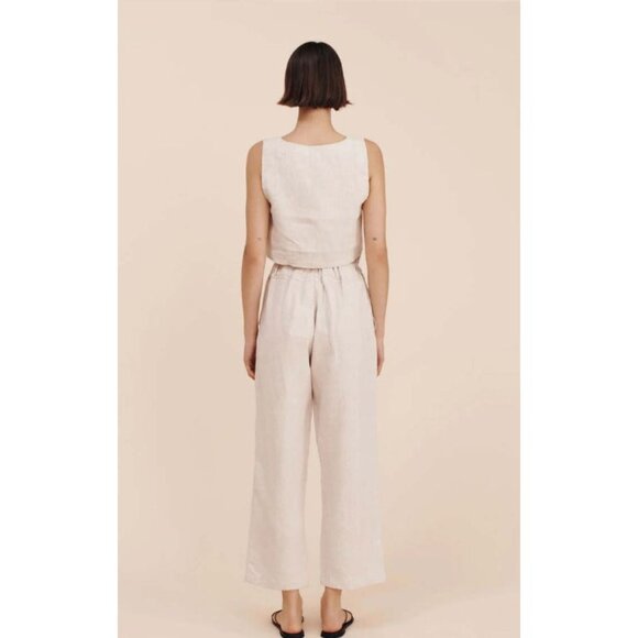 Posse Alice Crop Top 100% Linen in Beige Size Large Square Neck - Picture 2 of 7